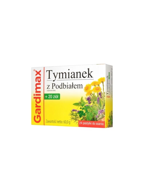 Gardimax Lutschtabletten gegen Halsschmerzen Thymian mit Huflattich + 20 Kräuter 24 Lutschtabletten