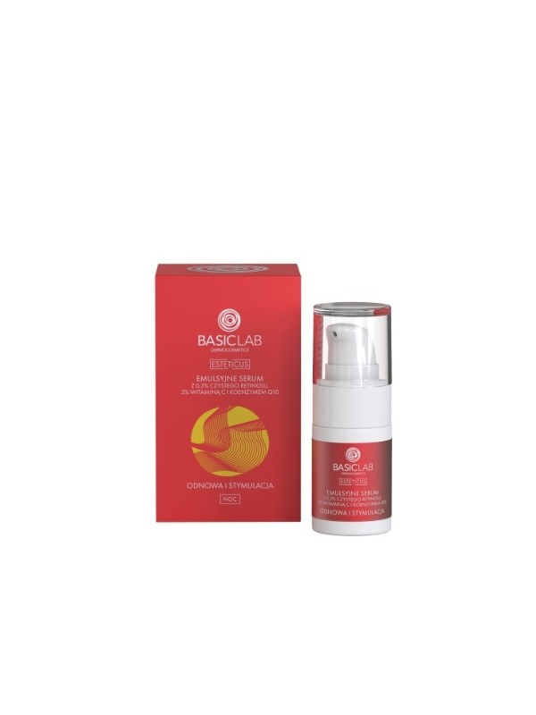 BasicLab Esteticus Emulsion Serum mit 0,3 % reinem Retinol, 3 % Vitamin C und Coenzym Q10 15 ml