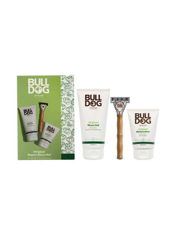 Bulldog Expert Shave Rasierset: Rasiergel 175 ml + Feuchtigkeitsspendende Gesichtscreme 100 ml + Rasierer