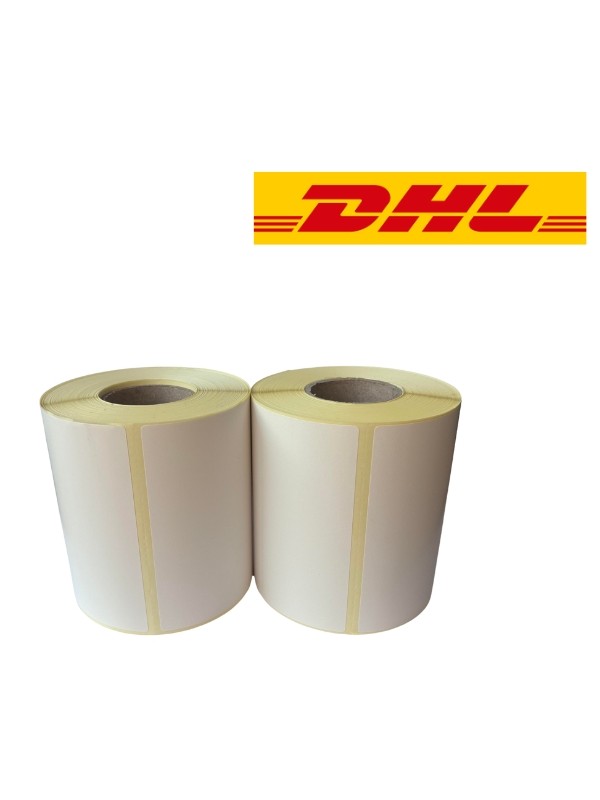 DHL Versandetikett weiß, 102 mm x 210 mm, 210 Etiketten auf Rolle, 25 mm Kern, ECO Thermo, langlebig 2er-Pack