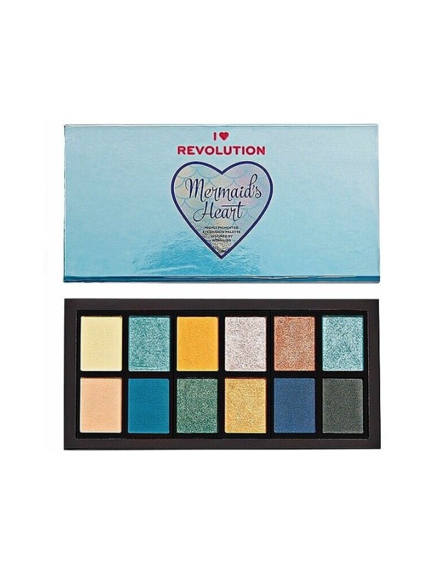 Makeup Revolution I Heart Revolution Palette of 12 eye shadows Mermaids Heart 12 x 0.75 g