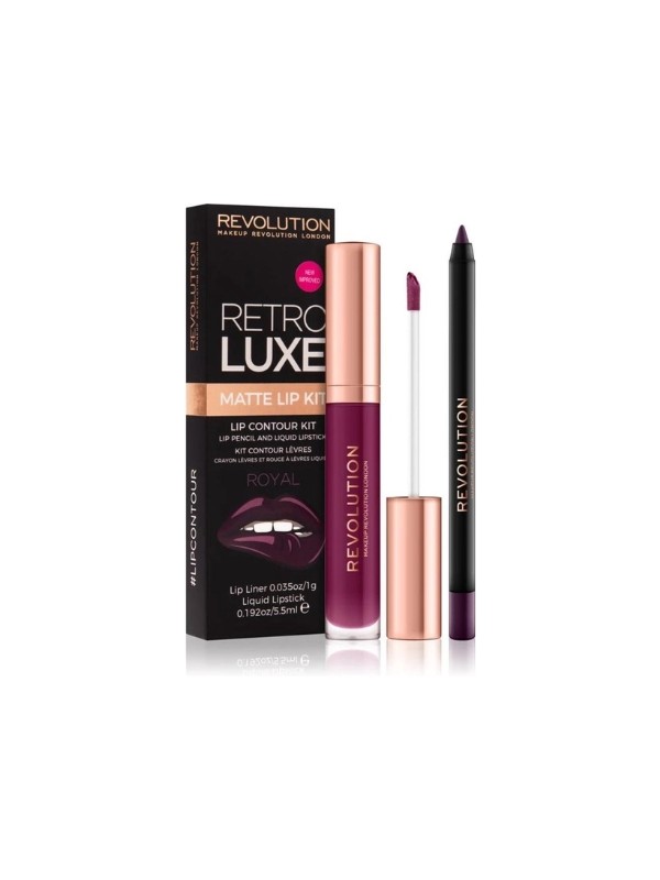 Makeup Revolution Retro Luxe Matte Kit Koninklijke lipmake-upset: Lipgloss 5 ml + Lippotlood 1 g