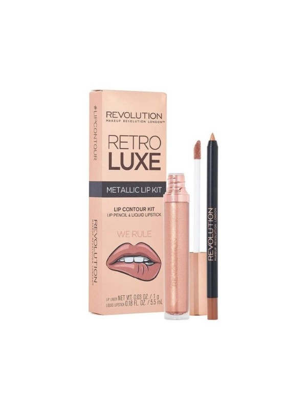 Revolution Retro Luxe Metallic Lip Kit Zestaw do makijażu ust We Rule: Błyszczyk 5,5 ml + Kredka do ust 1 g