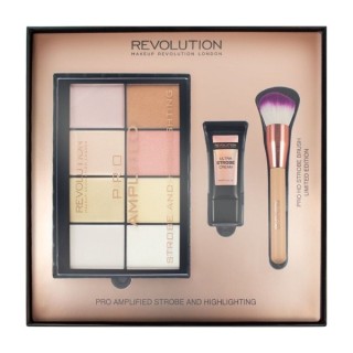 Подарунковий набір Makeup Revolution : палетка тіней-хайлайтерів, кремова основа, пензлик для хайлайтерів