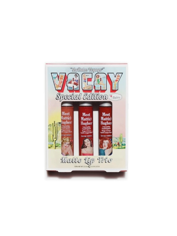 theBalm Meet Matte Hughes Trio Kit Vacay Een set van drie matte lippenstiften