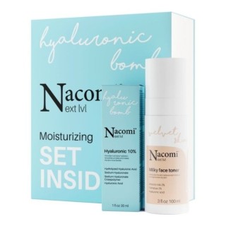 Nacomi Next Level Moisturizing Gift Set Hydraterende melktonic 100 ml + Serum hyaluronzuur 10% 30 ml