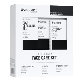 Nacomi Men Face Care Set Cadeauset voor mannen Gezichtswasgel 140 ml + Baardolie 40 ml + Aftershave crème 50