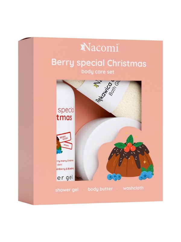 Nacomi Body Care set Cranberry and Berry Гель для душу 300 мл + Масло для тіла 100 мл + Рукавиця для ванни