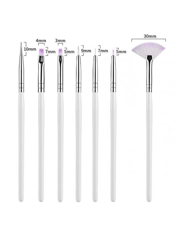 Brushes for acrylic gel, decorations white 7 element