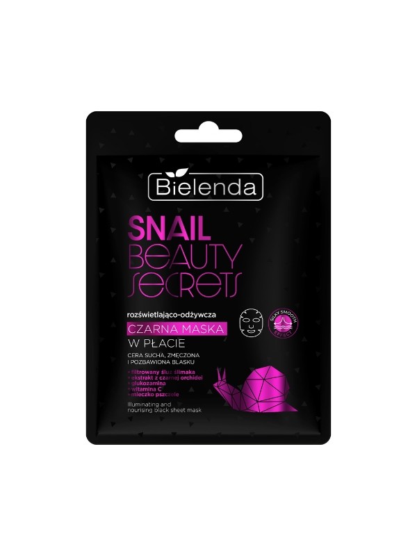 Bielenda SNAIL BEAUTY SECRETS Освітлююча та живильна чорна листова маска з фільтрованим слизом равлика 1 шт.