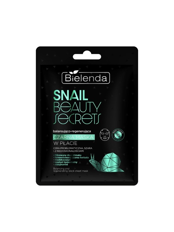 Bielenda SNAIL BEAUTY SECRETS Ausgleichende und regenerierende schwarze Tuchmaske mit gefiltertem Schneckenschleim, 1 Stück