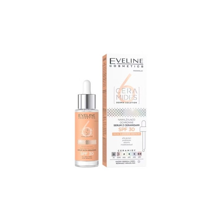 Eveline 6 CERAMIDES feuchtigkeitsspendendes und schützendes Gesichtsserum mit Ceramiden und SPF30 30 ml Eveline 6 CERAMIDES feuchtigkeitsspendendes und schützendes Gesichtsserum mit Ceramiden und SPF30 30 ml