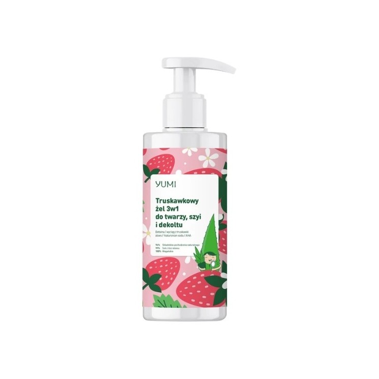 Yumi Erdbeere 3in1 Reinigungsgel für Gesicht, Hals und Dekolleté 150 ml