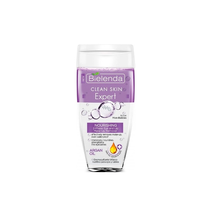 Двофазний живильний засіб для зняття макіяжу з очей Bielenda Clean Skin Expert з аргановою олією 150 мл