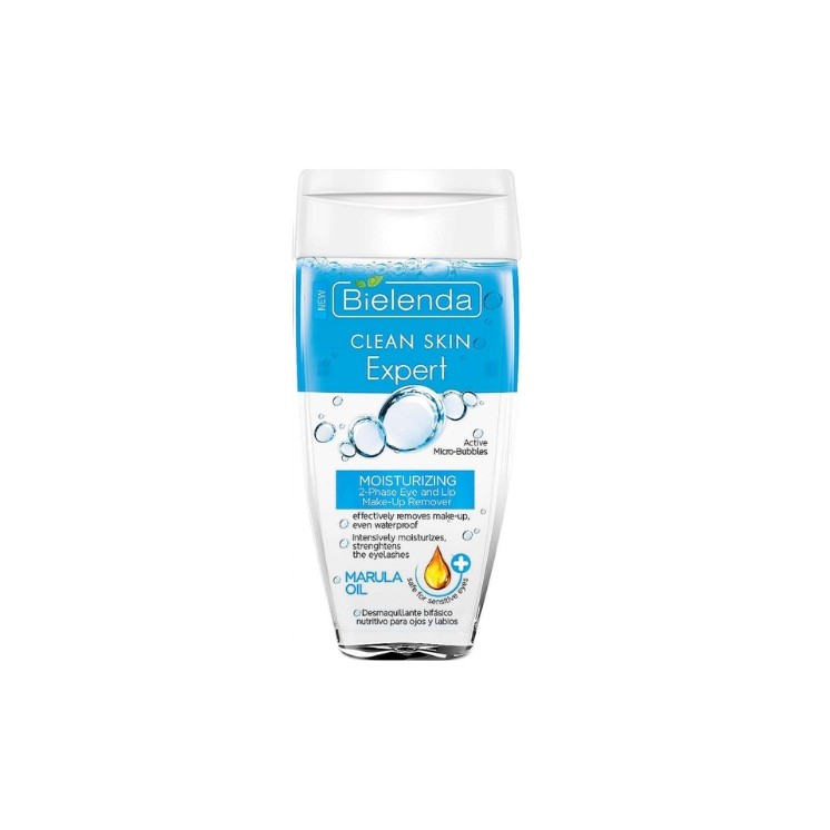 Bielenda Clean Skin Expert dwufazowy nawilżający Płyn do demakijażu oczu Olej Marula 150 ml