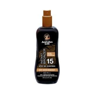 Le gel en spray Australian Gold SPF avec bronzant protège contre les UVA/UVB, si rapidement, hydrate et intensifie l'effet d'un 