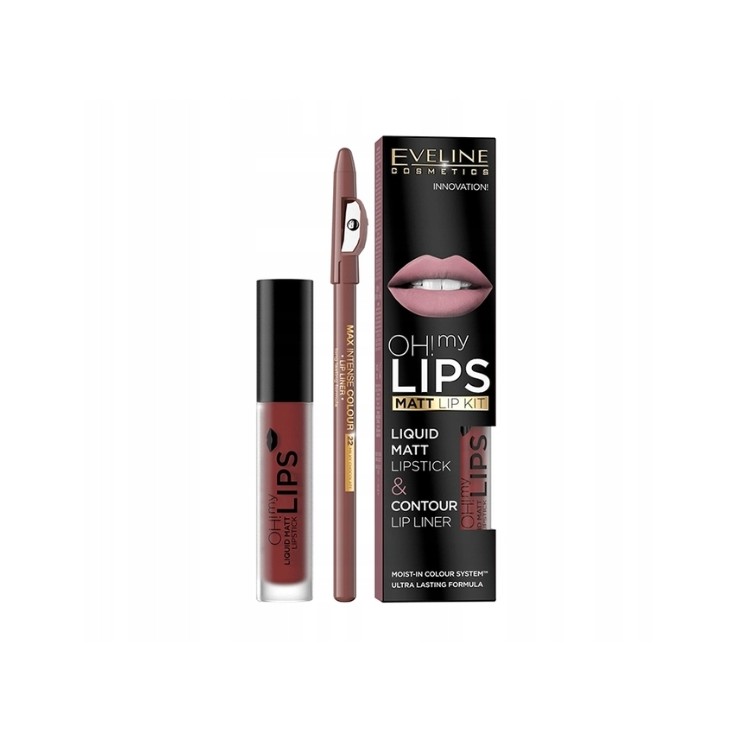 Матова рідка помада Eveline OH My Lips 4.5 5 ml + набір олівців для губ /16/ Надзвичайно Red