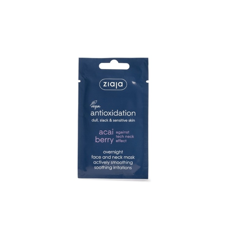 Ziaja Acai Berry Nachtmasker voor Gezicht en Hals Werkt Actief Verzachtend, Verzacht Irritaties 7 ml