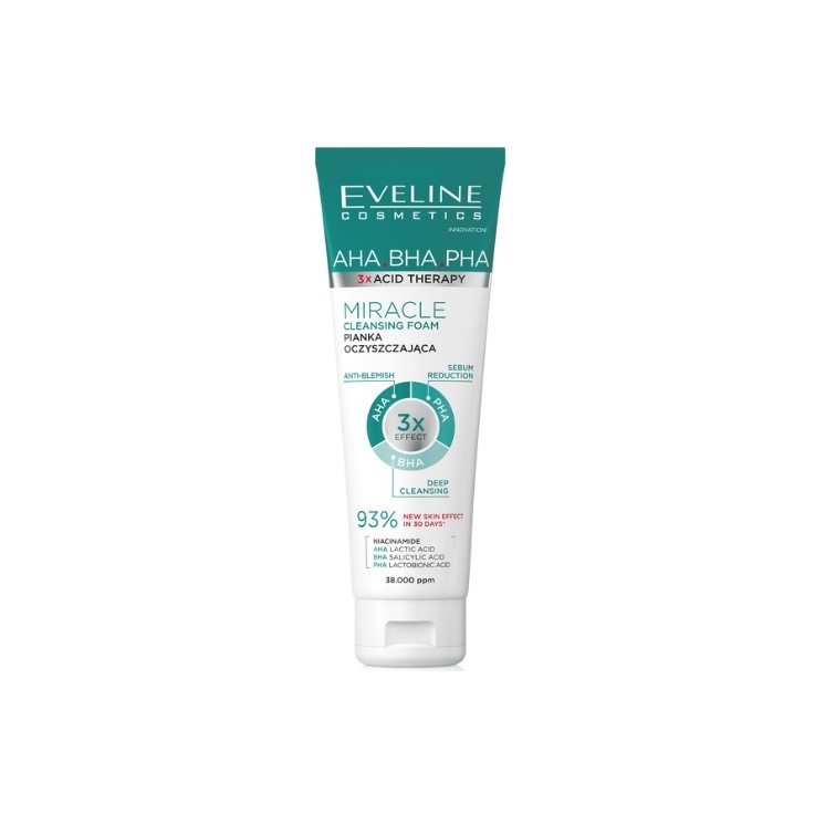 Eveline 3xAcid AHA BHA PHA Miracle Pianka oczyszczająca do twarzy 140 ml
