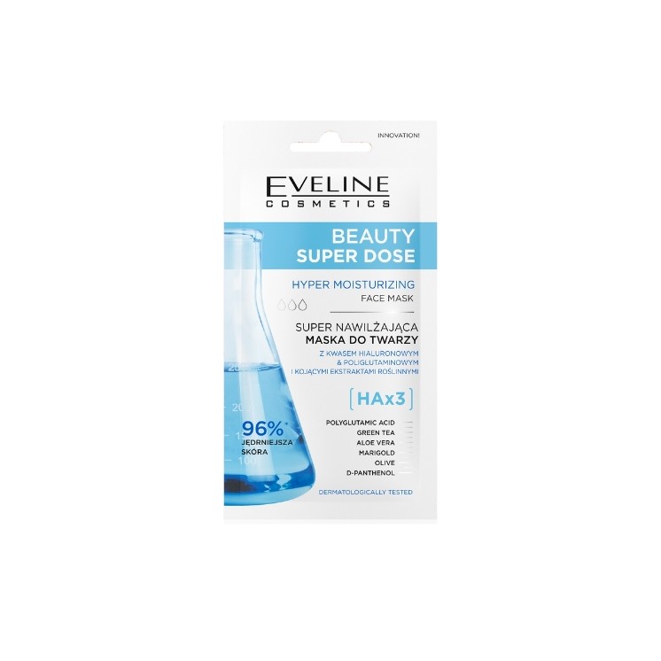Зволожувальна маска для обличчя Eveline Beauty Super Dose HAx3 8 мл