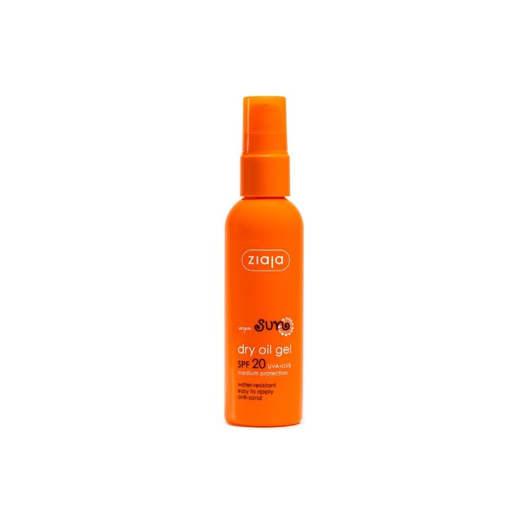 Gel d'huile bronzante sèche Ziaja Sun résistant à l'eau et au sable SPF20 protection UVA + UVB moyenne 90 ml