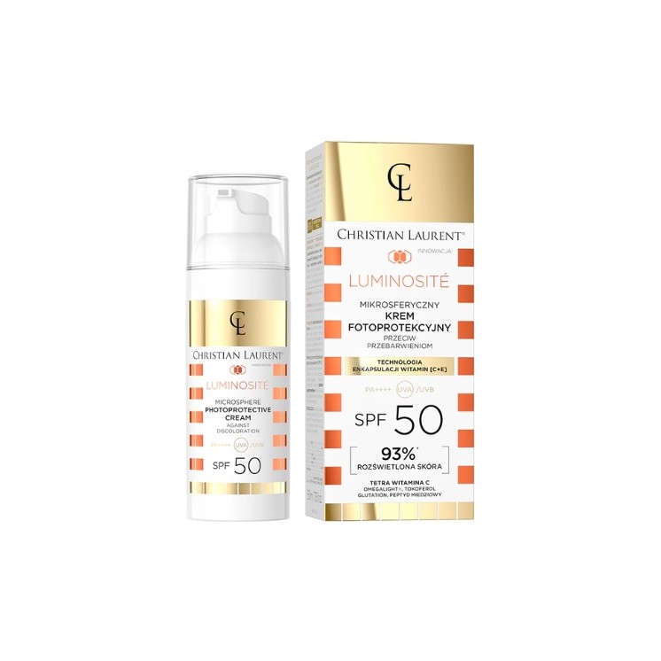 Crème photoprotectrice microsphérique Luminosite Christian Laurent contre les taches pigmentaires SPF50 PA++++ 50 ml