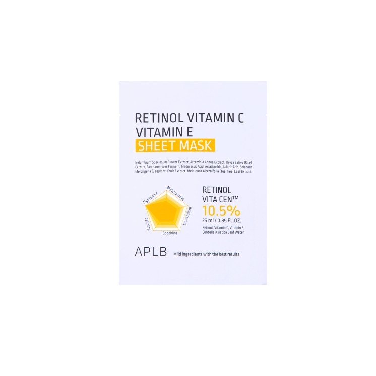 APLB Retinol Vitamin C Vitamine E Sheet Mask Sheetmasker met retinol en vitamine C en E 1 stuk - 25 ml