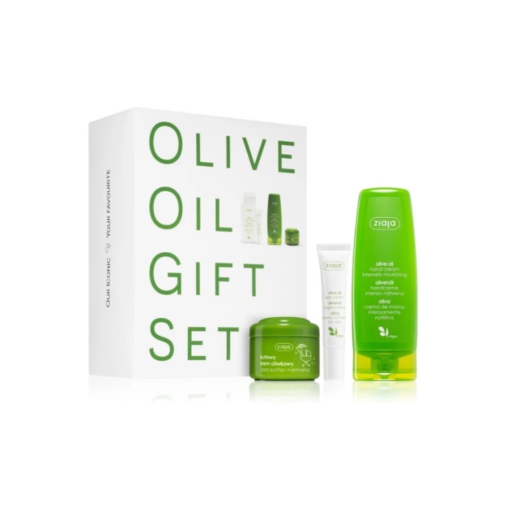 Coffret cadeau Ziaja Olive : Crème mains 80 ml + Crème visage 50 ml + Crème contour des yeux 15 ml