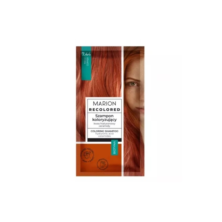 MARION Recolored 7.44 Kupferfarbene Shampoo ist eine schnelle Möglichkeit, blonden Haaren einen ego , kupferfarbenen Glanz zu ve