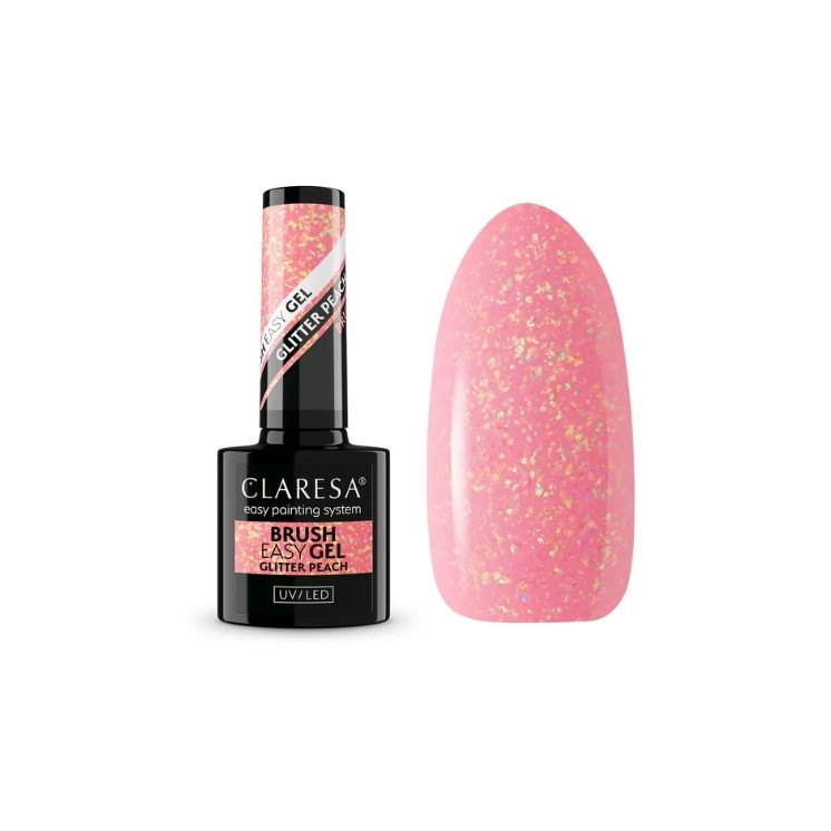 Gel pailleté Claresa Brush Easy Gel en flacon avec pinceau, couleur Peach 5 g