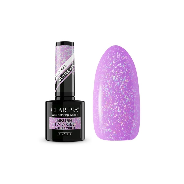 Claresa Brush Easy Gel Glitter Gel in a bottle with a brush Violet 5 g