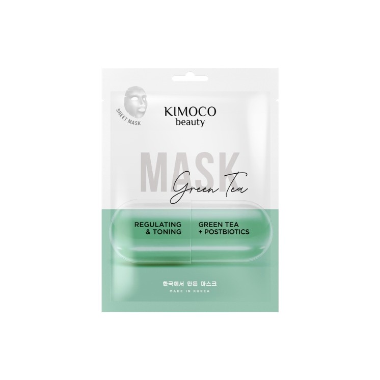 Kimoco Beauty Green Tea regulująco-tonizująca Maska w płachcie z Zieloną Herbatą 23 ml