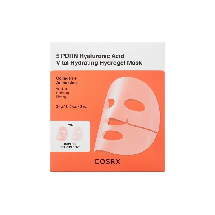 Cosrx 5 PDRN Hyaluronic Acid Vital Hydrating Hydrogel Mask Set van hydraterende hydro 34 g - 3 stuks