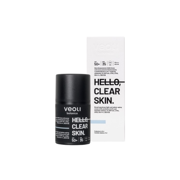Veoli Botanica Hello , Clear Skin Light Protective Cream Against Photoaging SPF50 + with Prebiotics 5 % 50 ml