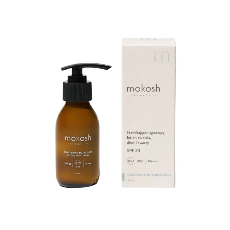 Mokosh feuchtigkeitsspendende und beruhigende Lotion für Körper, Gesicht und Hände SPF30 Aloe 100 ml