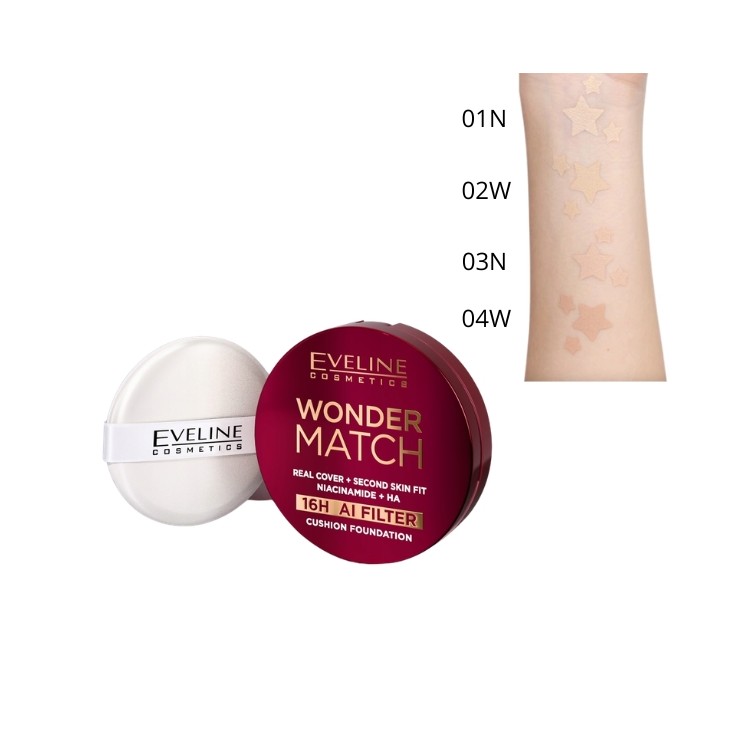 Eveline Wonder Match Covering Cushion Foundation met Niacinamide /02W/ Vanilla 15 g