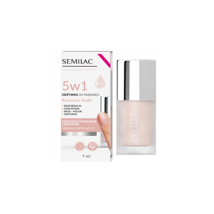 Soin revitalisant 5 en 1 Semilac Nail Power Therapy pour ongles abîmés et fragiles, teinte Recovery Nude 7 ml