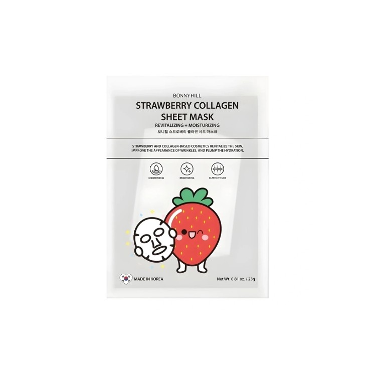 Masque en tissu BonnyHill au Collagen Strawberry revitalisant et hydratant, 1 pièce