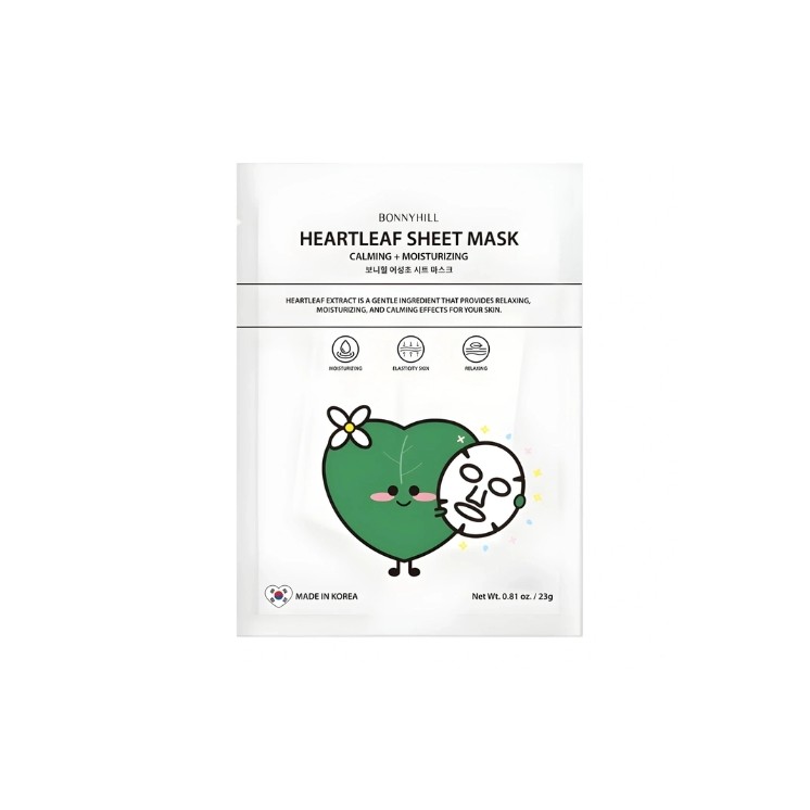 Masque en tissu BonnyHill Heartleaf, apaisant et hydratant pour le visage (1 pièce)