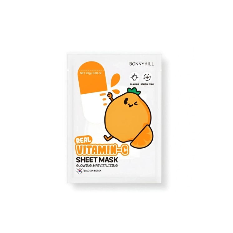 Masque en tissu éclaircissant pour le visage BonnyHill à la véritable Vitamin C 1 pièce.