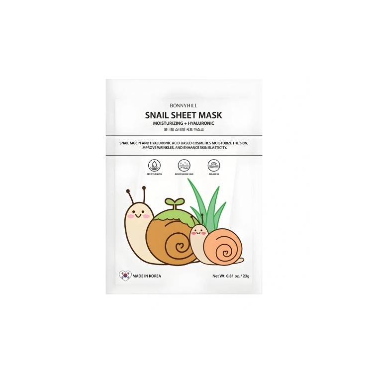 Masque en tissu BonnyHill Snail hydratant et à l'acide hyaluronique (1 pièce)