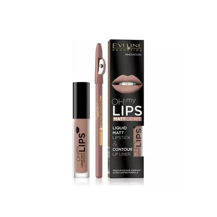 Rouge à lèvres liquide mat Eveline OH My Lips 4,5 5 ml + crayon à lèvres /01/ Nude Neutral