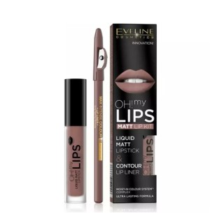 Eveline OH My Lips Matte Liquid Lipstick 4,5 5 ml + Lipliner Set /02/ Milky Chocolate