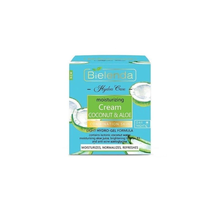 Crème hydratante visage Bielenda Hydra Care kokos et à l'aloe vera pour peaux mixtes à grasses 50 ml
