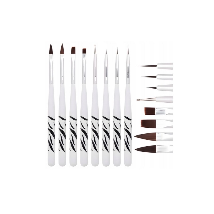 Ensemble de 8 pinceaux pour décorations acryliques, gel et zébrées